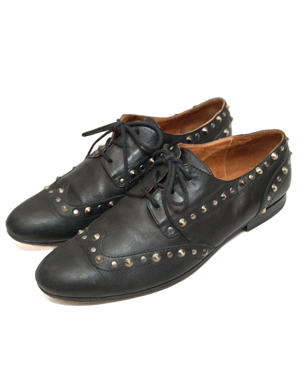 Sandro Black Studded Leather Brogue Oxfords Size 40 US 7